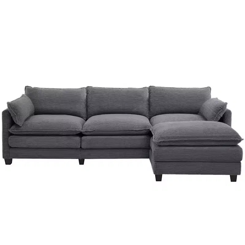 Corduroy L-Shaped Sectional Sofa, 3-Seater Couch with Movable Ottoman, Modular Living Room Furniture for Apartments