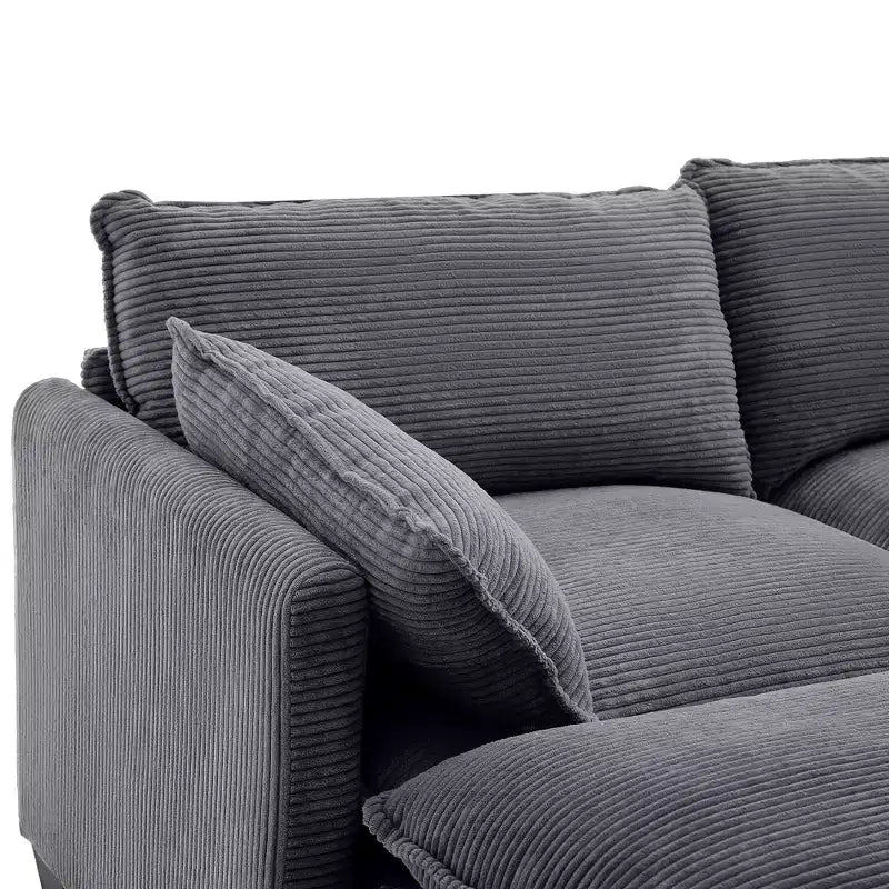 Corduroy L-Shaped Sectional Sofa, 3-Seater Couch with Movable Ottoman, Modular Living Room Furniture for Apartments