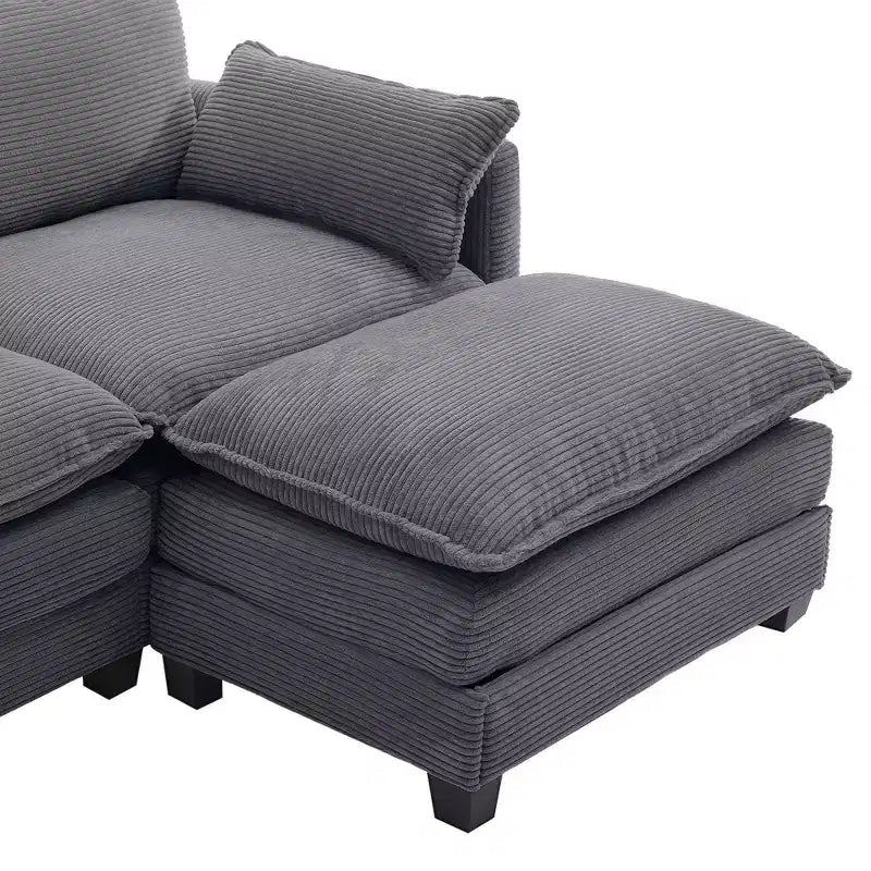 Corduroy L-Shaped Sectional Sofa, 3-Seater Couch with Movable Ottoman, Modular Living Room Furniture for Apartments
