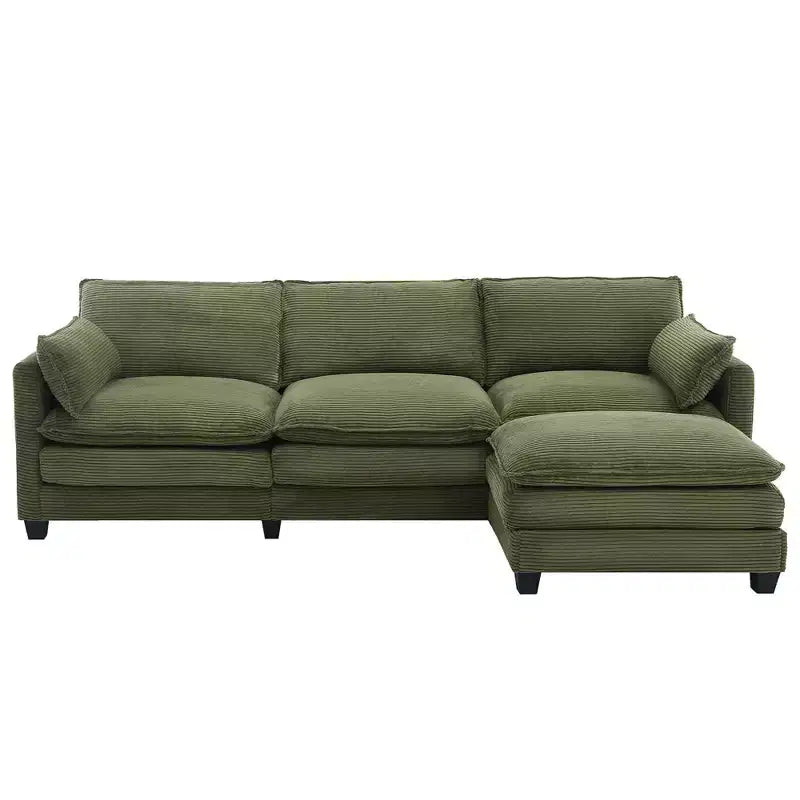 Corduroy L-Shaped Sectional Sofa, 3-Seater Couch with Movable Ottoman, Modular Living Room Furniture for Apartments