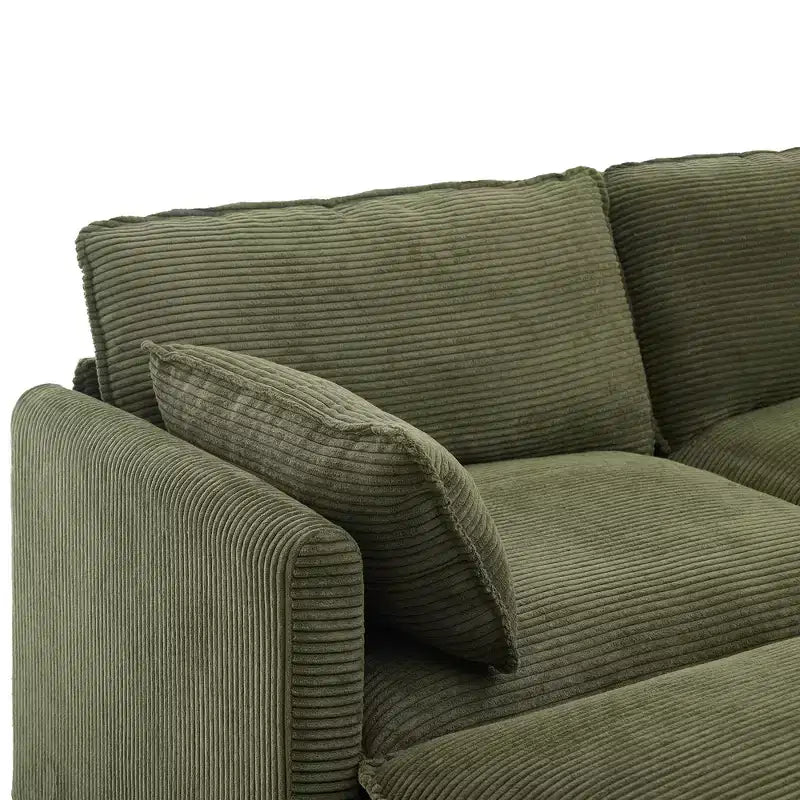 Corduroy L-Shaped Sectional Sofa, 3-Seater Couch with Movable Ottoman, Modular Living Room Furniture for Apartments