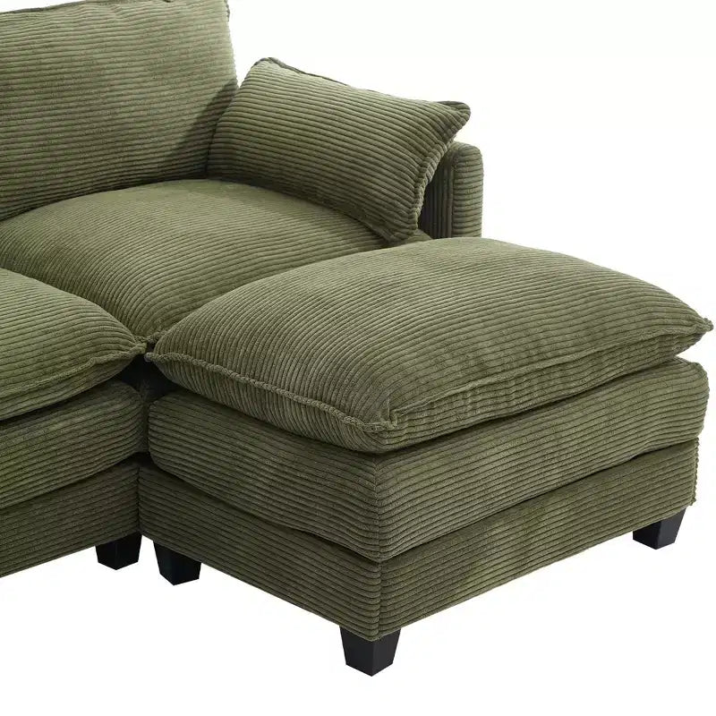 Corduroy L-Shaped Sectional Sofa, 3-Seater Couch with Movable Ottoman, Modular Living Room Furniture for Apartments