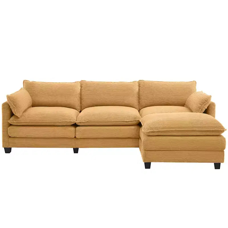 Corduroy L-Shaped Sectional Sofa, 3-Seater Couch with Movable Ottoman, Modular Living Room Furniture for Apartments