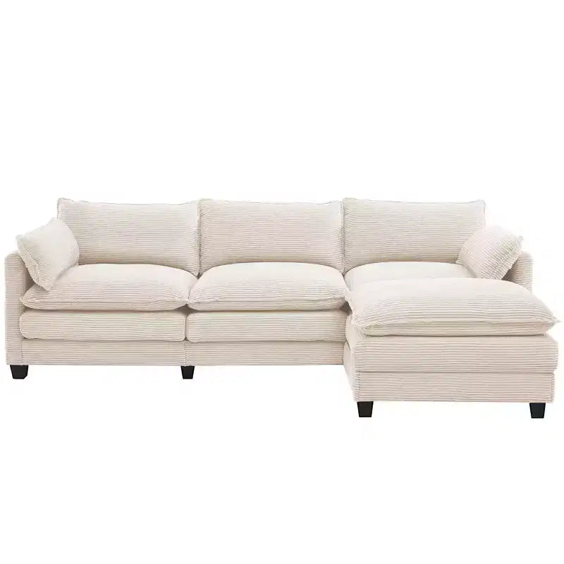 Corduroy L-Shaped Sectional Sofa, 3-Seater Couch with Movable Ottoman, Modular Living Room Furniture for Apartments