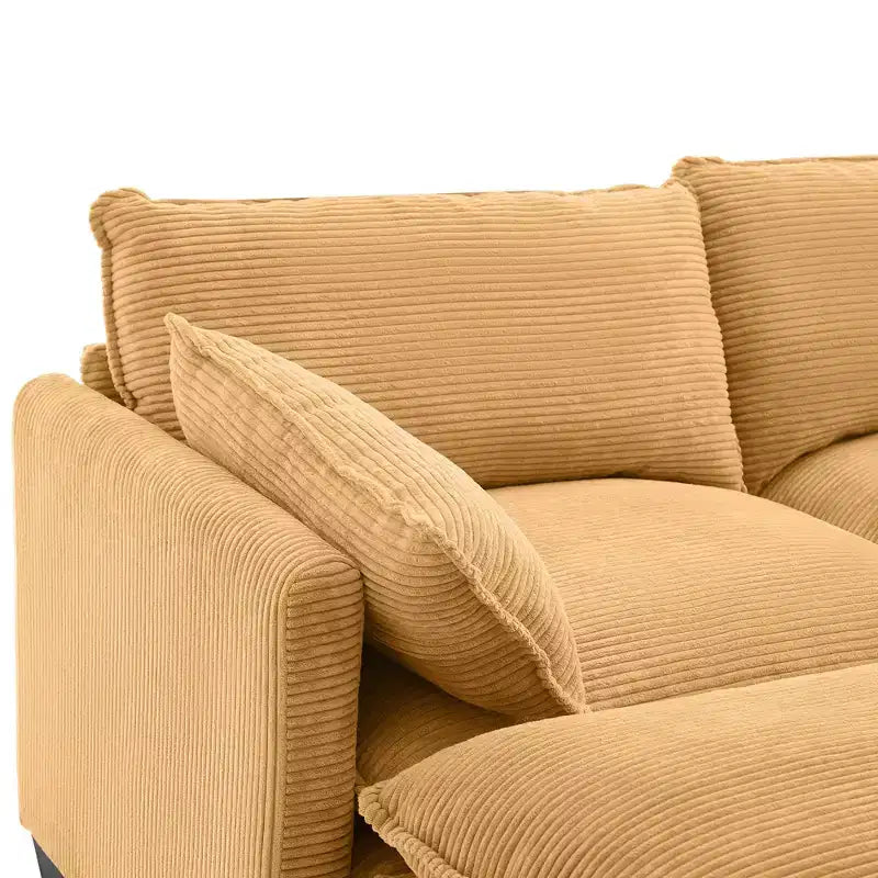 Corduroy L-Shaped Sectional Sofa, 3-Seater Couch with Movable Ottoman, Modular Living Room Furniture for Apartments