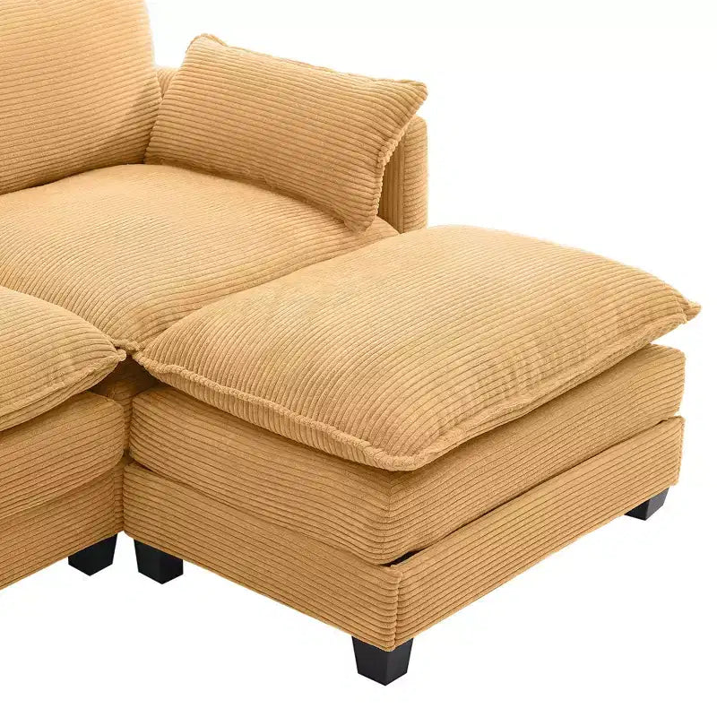 Corduroy L-Shaped Sectional Sofa, 3-Seater Couch with Movable Ottoman, Modular Living Room Furniture for Apartments