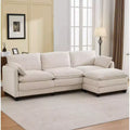 Corduroy L-Shaped Sectional Sofa, 3-Seater Couch with Movable Ottoman, Modular Living Room Furniture for Apartments