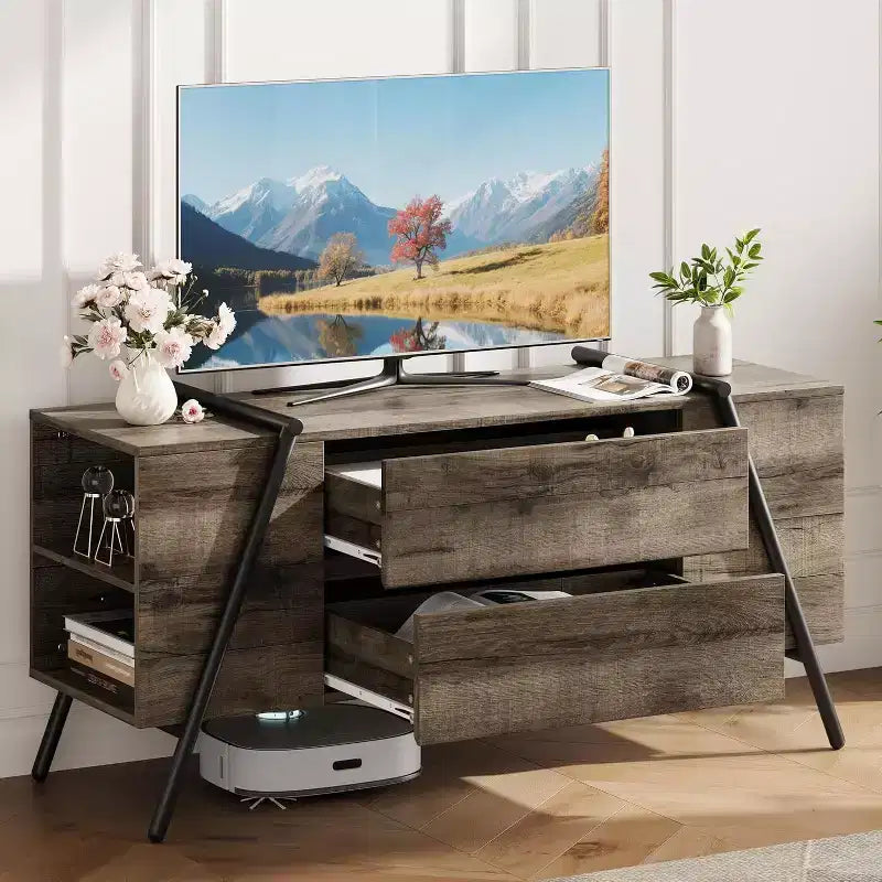TV Stand up to 65 Inch TV, Modern Entertainment Center with 2 Storage Drawers & Side Open Shelves, TV Console Table, for Living Room, Bedroom
