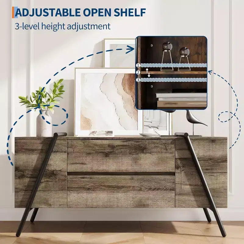 TV Stand up to 65 Inch TV, Modern Entertainment Center with 2 Storage Drawers & Side Open Shelves, TV Console Table, for Living Room, Bedroom