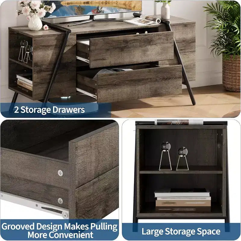 TV Stand up to 65 Inch TV, Modern Entertainment Center with 2 Storage Drawers & Side Open Shelves, TV Console Table, for Living Room, Bedroom