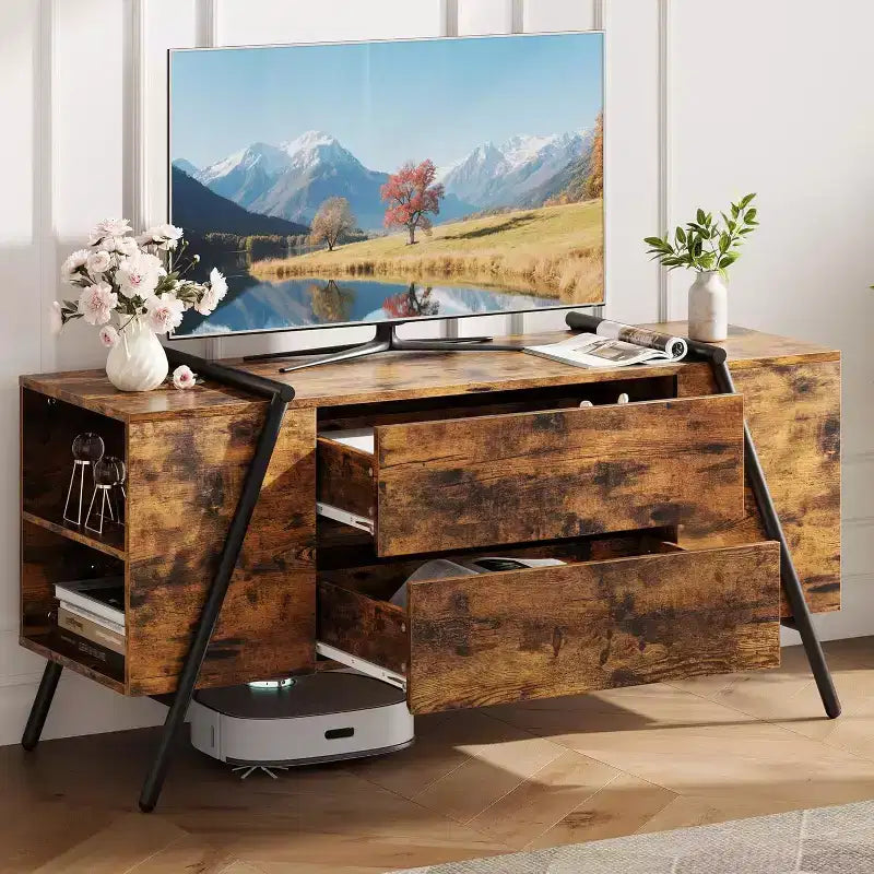 TV Stand up to 65 Inch TV, Modern Entertainment Center with 2 Storage Drawers & Side Open Shelves, TV Console Table, for Living Room, Bedroom
