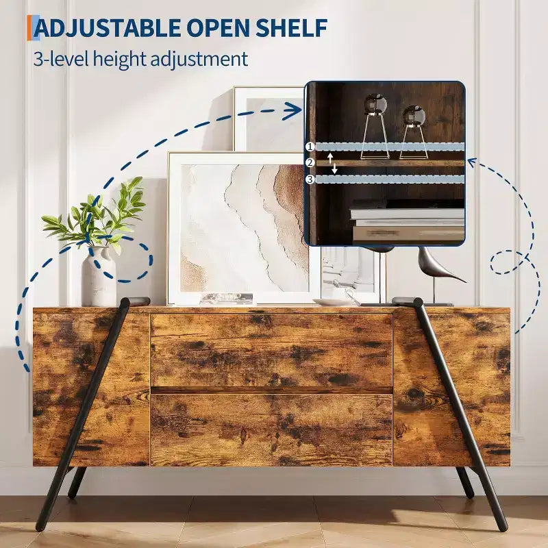 TV Stand up to 65 Inch TV, Modern Entertainment Center with 2 Storage Drawers & Side Open Shelves, TV Console Table, for Living Room, Bedroom