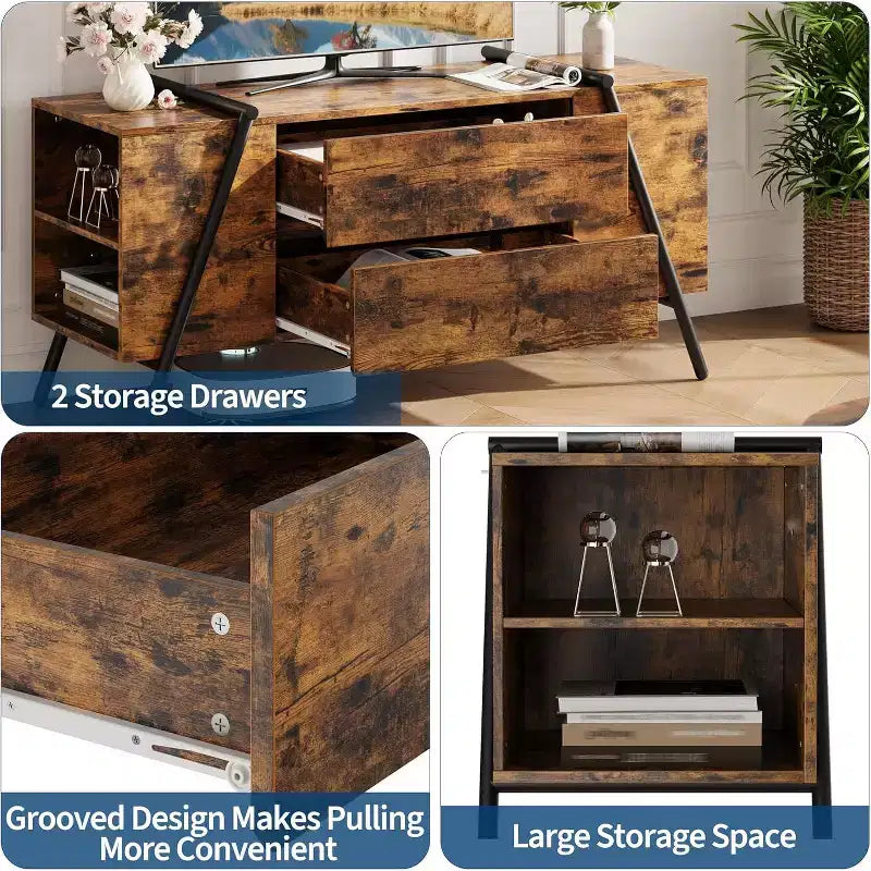 TV Stand up to 65 Inch TV, Modern Entertainment Center with 2 Storage Drawers & Side Open Shelves, TV Console Table, for Living Room, Bedroom