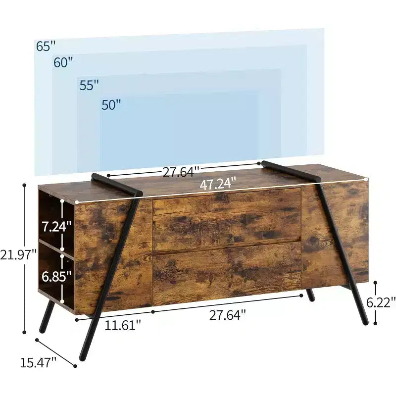 TV Stand up to 65 Inch TV, Modern Entertainment Center with 2 Storage Drawers & Side Open Shelves, TV Console Table, for Living Room, Bedroom