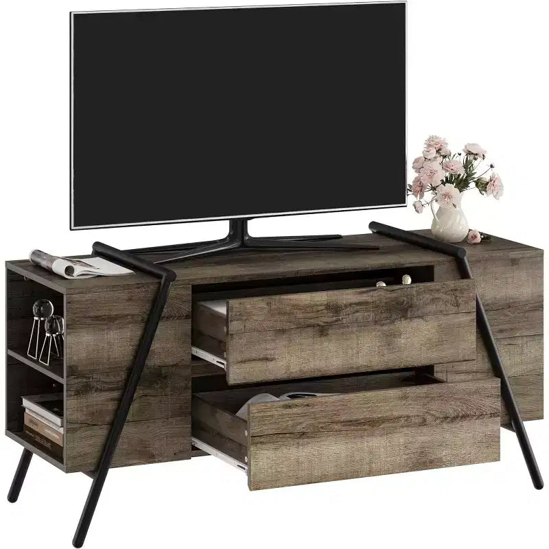 TV Stand up to 65 Inch TV, Modern Entertainment Center with 2 Storage Drawers & Side Open Shelves, TV Console Table, for Living Room, Bedroom