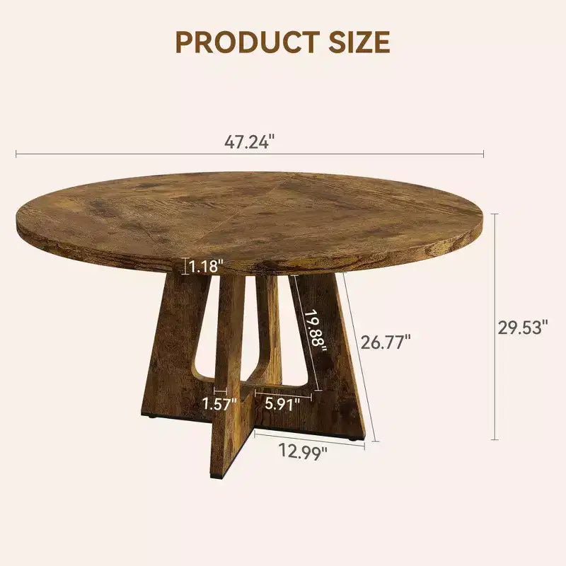 Round Farmhouse Dining Table for 4-6  Wooden Top and Legs, Perfect for Home Dining Room or Living Room