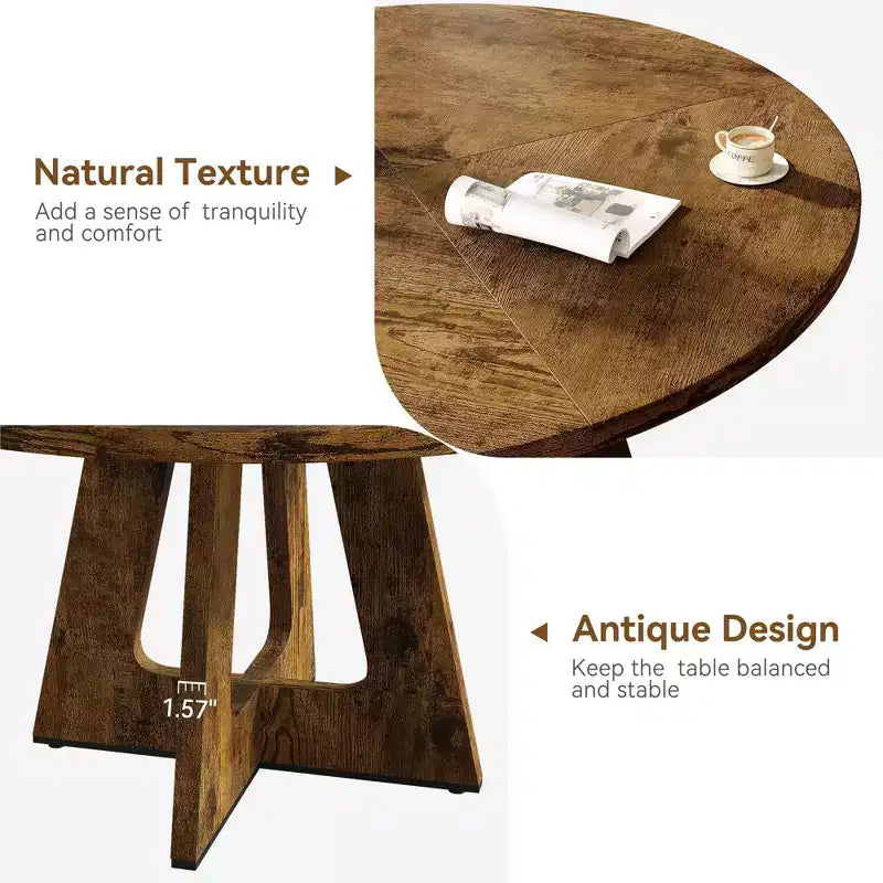 Round Farmhouse Dining Table for 4-6  Wooden Top and Legs, Perfect for Home Dining Room or Living Room