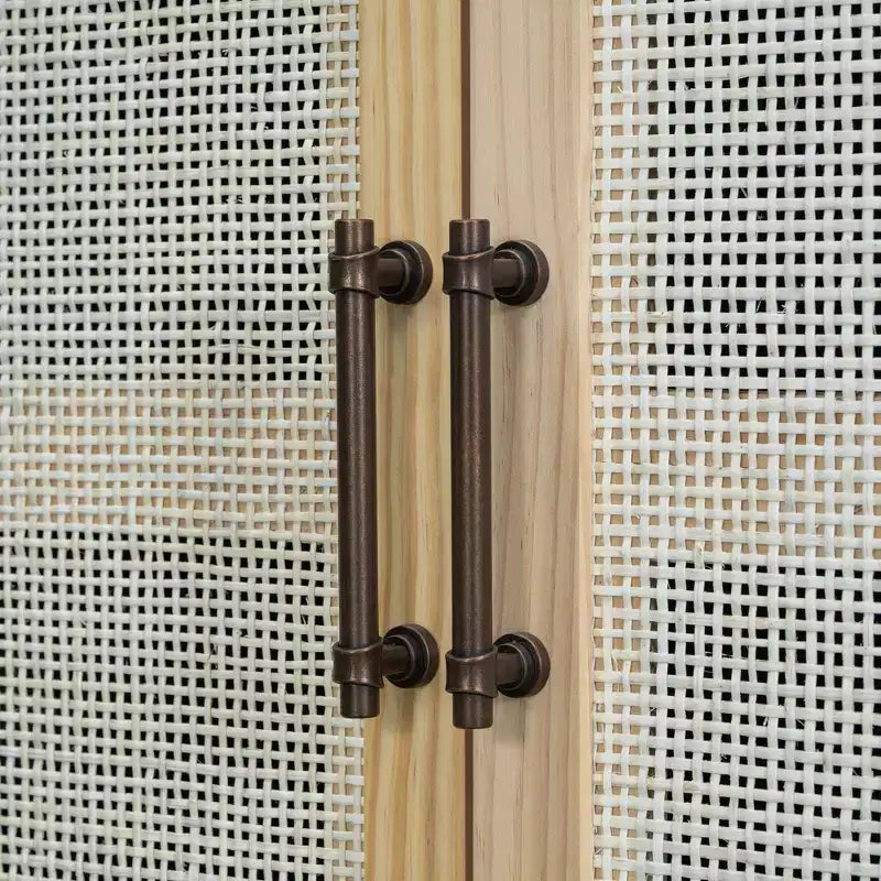 Sideboard Buffet Cabinet with Decorative Rattan Doors, Storage for Dining and Living Room, Black+Natural