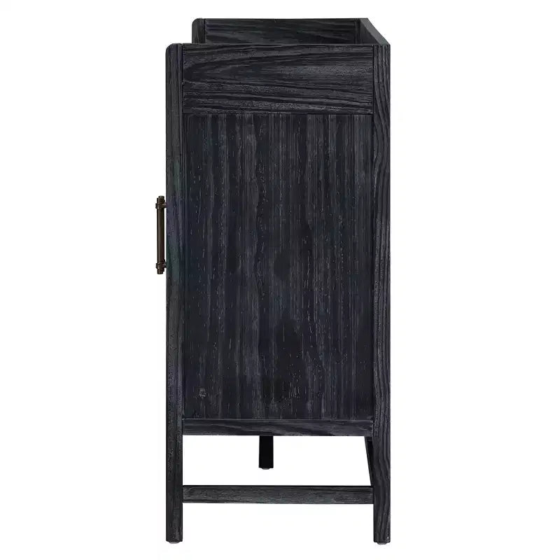Sideboard Buffet Cabinet with Decorative Rattan Doors, Storage for Dining and Living Room, Black+Natural