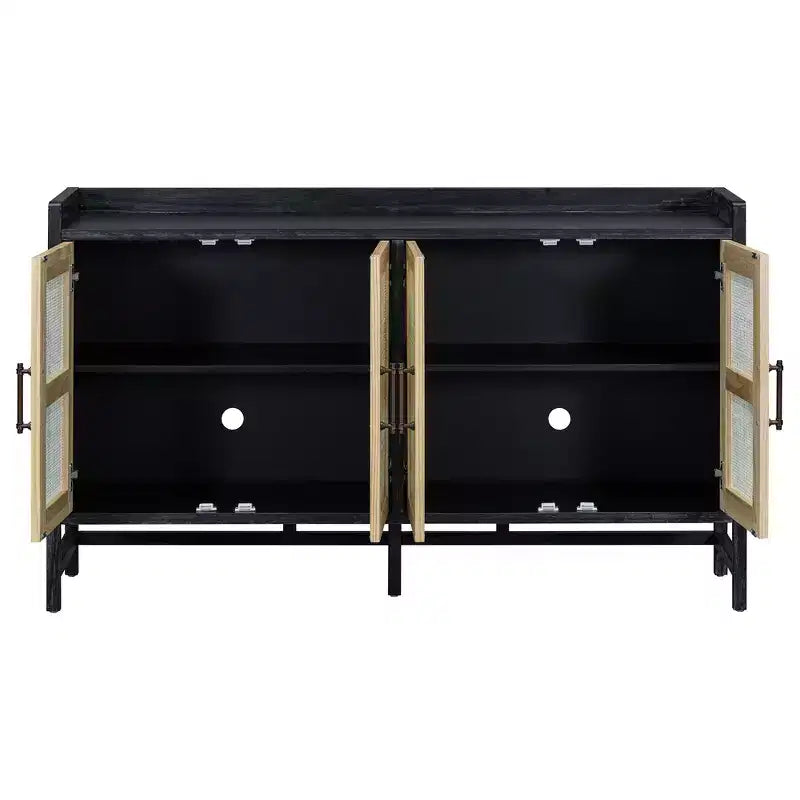 Sideboard Buffet Cabinet with Decorative Rattan Doors, Storage for Dining and Living Room, Black+Natural