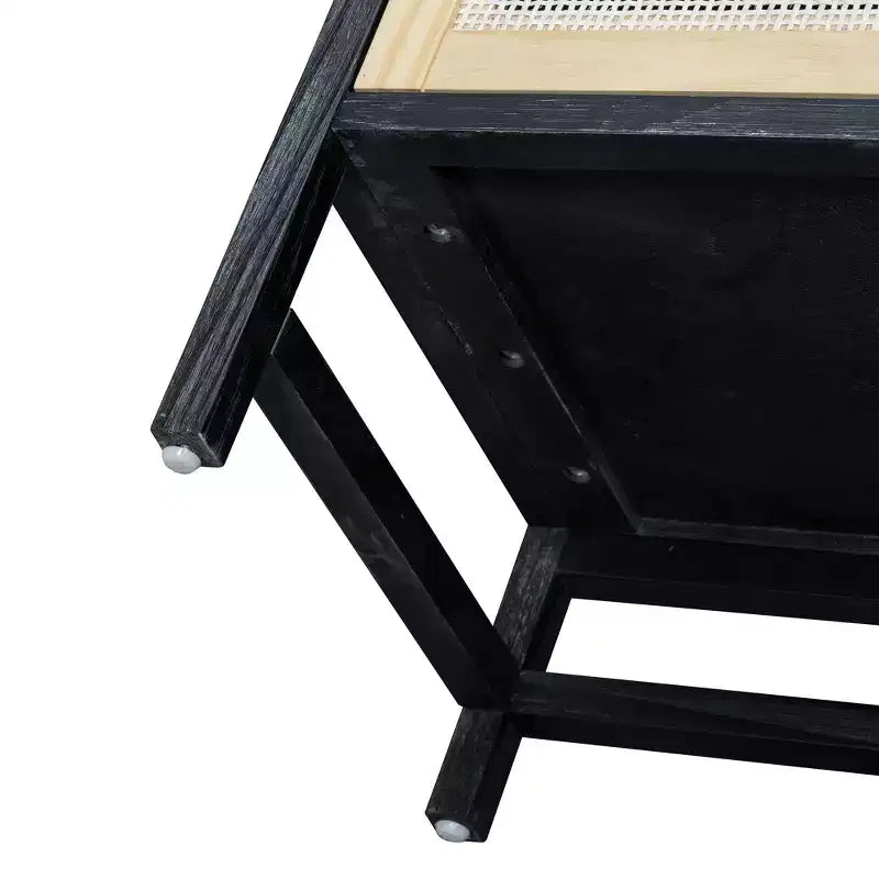 Sideboard Buffet Cabinet with Decorative Rattan Doors, Storage for Dining and Living Room, Black+Natural