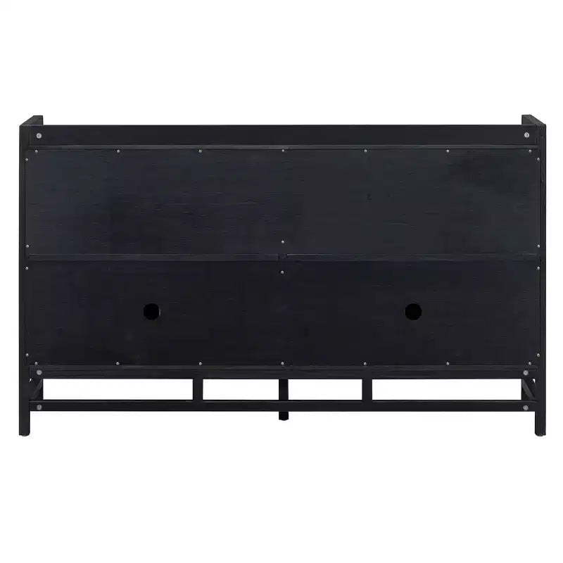 Sideboard Buffet Cabinet with Decorative Rattan Doors, Storage for Dining and Living Room, Black+Natural