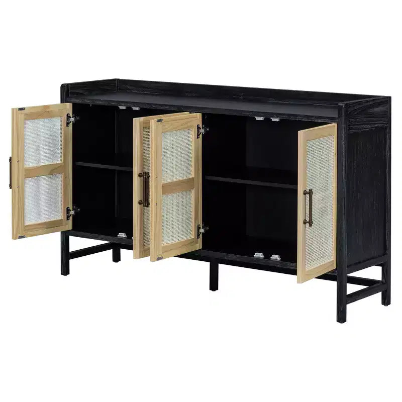 Sideboard Buffet Cabinet with Decorative Rattan Doors, Storage for Dining and Living Room, Black+Natural