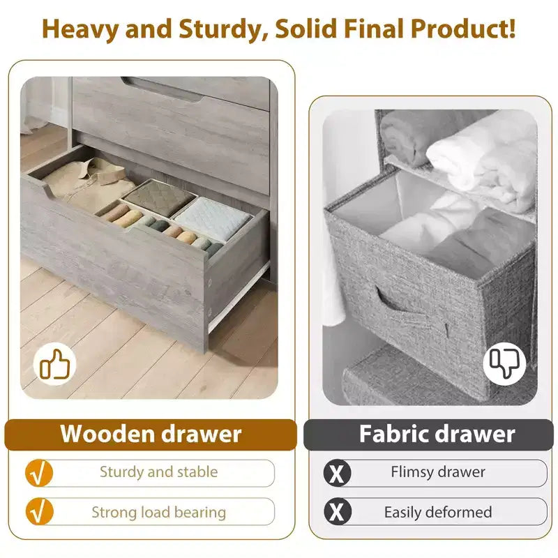 5 Drawer Dresser for Bedroom, 50 Tall Wooden Vertical Chest, Freestanding Storage Cabinet for Living Room, Hallway, Entryway