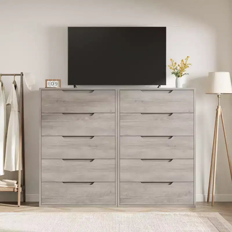 5 Drawer Dresser for Bedroom, 50 Tall Wooden Vertical Chest, Freestanding Storage Cabinet for Living Room, Hallway, Entryway