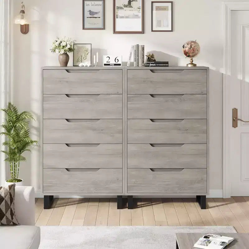 5 Drawer Dresser for Bedroom, 50 Tall Wooden Vertical Chest, Freestanding Storage Cabinet for Living Room, Hallway, Entryway