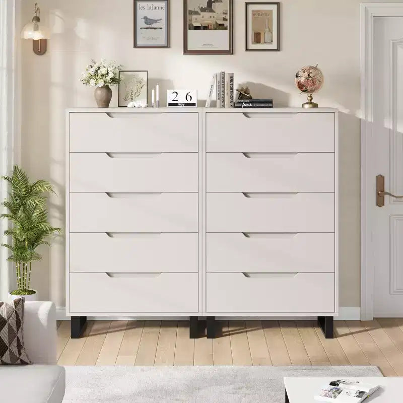 5 Drawer Dresser for Bedroom, 50 Tall Wooden Vertical Chest, Freestanding Storage Cabinet for Living Room, Hallway, Entryway