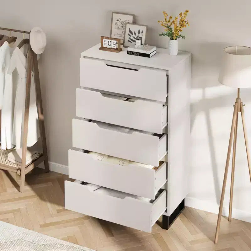 5 Drawer Dresser for Bedroom, 50 Tall Wooden Vertical Chest, Freestanding Storage Cabinet for Living Room, Hallway, Entryway