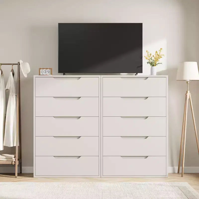 5 Drawer Dresser for Bedroom, 50 Tall Wooden Vertical Chest, Freestanding Storage Cabinet for Living Room, Hallway, Entryway