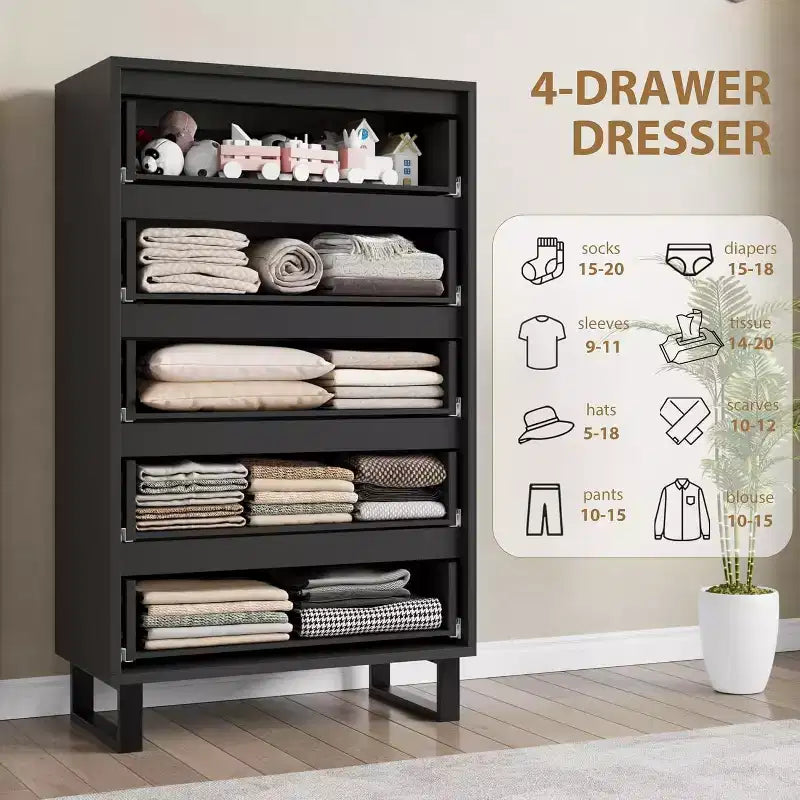 5 Drawer Dresser for Bedroom, 50 Tall Wooden Vertical Chest, Freestanding Storage Cabinet for Living Room, Hallway, Entryway