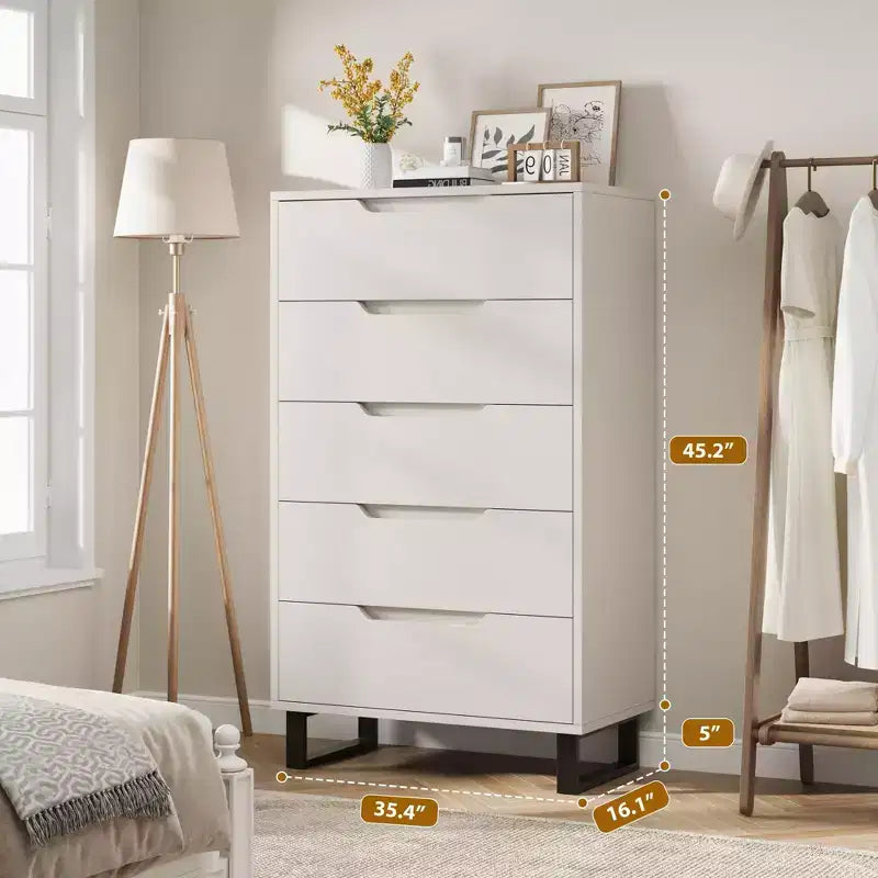 5 Drawer Dresser for Bedroom, 50 Tall Wooden Vertical Chest, Freestanding Storage Cabinet for Living Room, Hallway, Entryway