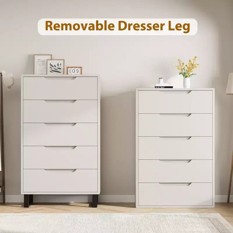 5 Drawer Dresser for Bedroom, 50 Tall Wooden Vertical Chest, Freestanding Storage Cabinet for Living Room, Hallway, Entryway