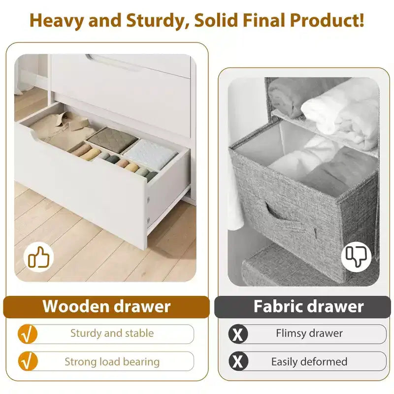 5 Drawer Dresser for Bedroom, 50 Tall Wooden Vertical Chest, Freestanding Storage Cabinet for Living Room, Hallway, Entryway