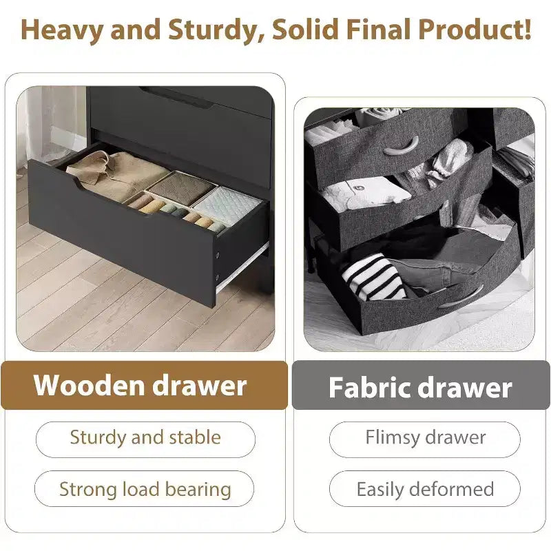 5 Drawer Dresser for Bedroom, 50 Tall Wooden Vertical Chest, Freestanding Storage Cabinet for Living Room, Hallway, Entryway