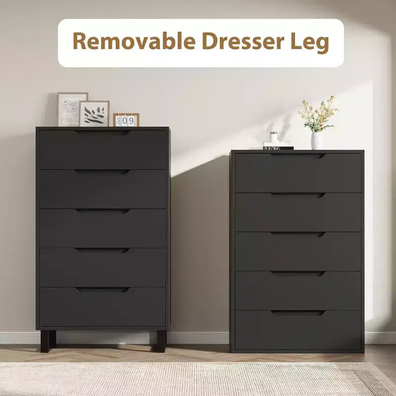 5 Drawer Dresser for Bedroom, 50 Tall Wooden Vertical Chest, Freestanding Storage Cabinet for Living Room, Hallway, Entryway
