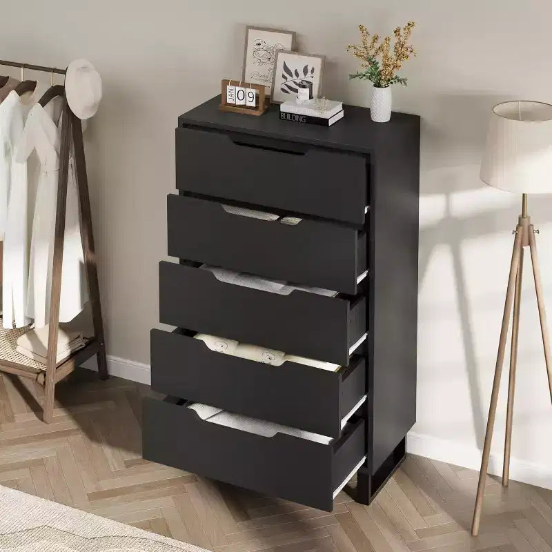 5 Drawer Dresser for Bedroom, 50 Tall Wooden Vertical Chest, Freestanding Storage Cabinet for Living Room, Hallway, Entryway