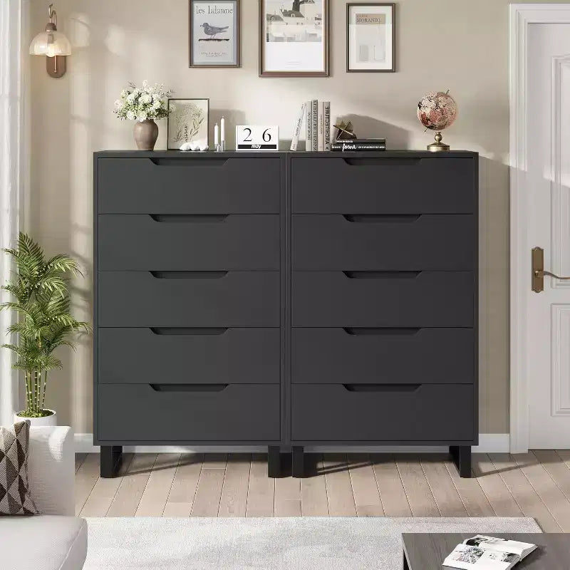 5 Drawer Dresser for Bedroom, 50 Tall Wooden Vertical Chest, Freestanding Storage Cabinet for Living Room, Hallway, Entryway