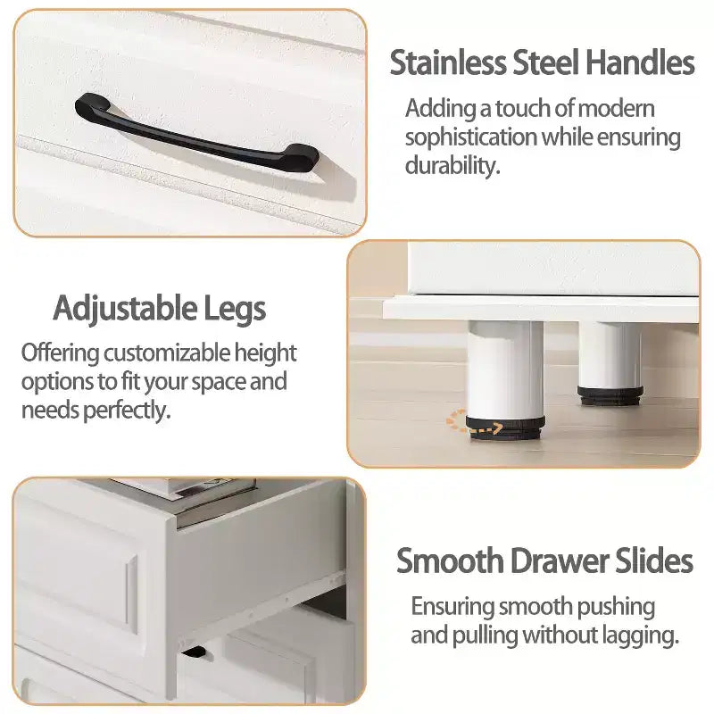 5 Drawer Dresser, White Tall Dresser for Bedroom, Closet Wood Storage with Steel Handles, White