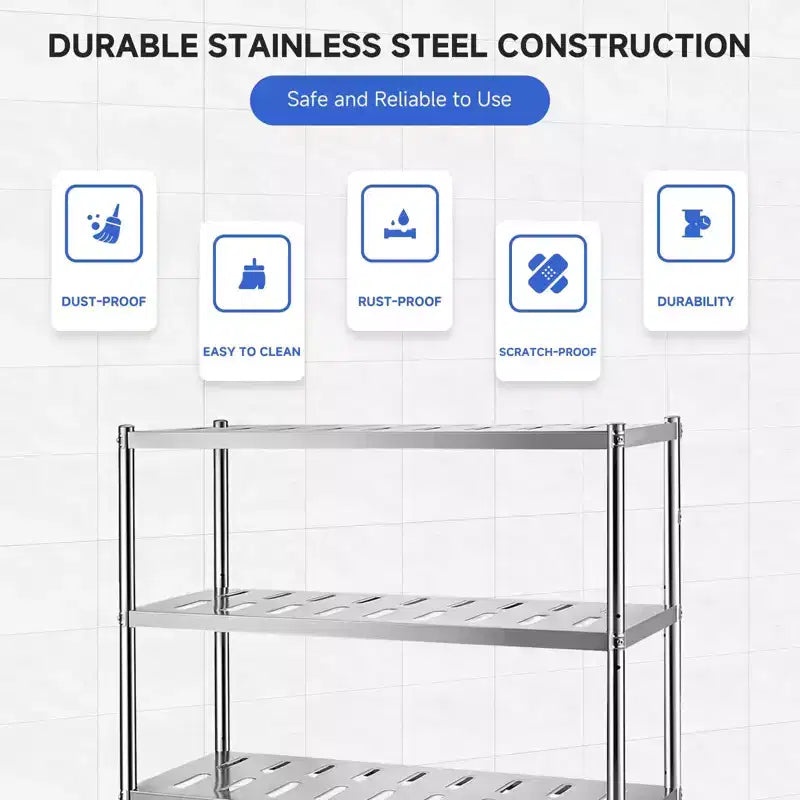 Stainless Steel Shelves,Storage Shelf Heavy Duty Adjustable Shelf Units Adjustable Height and Vent Holes for Kitchen Garage Office Restaurant