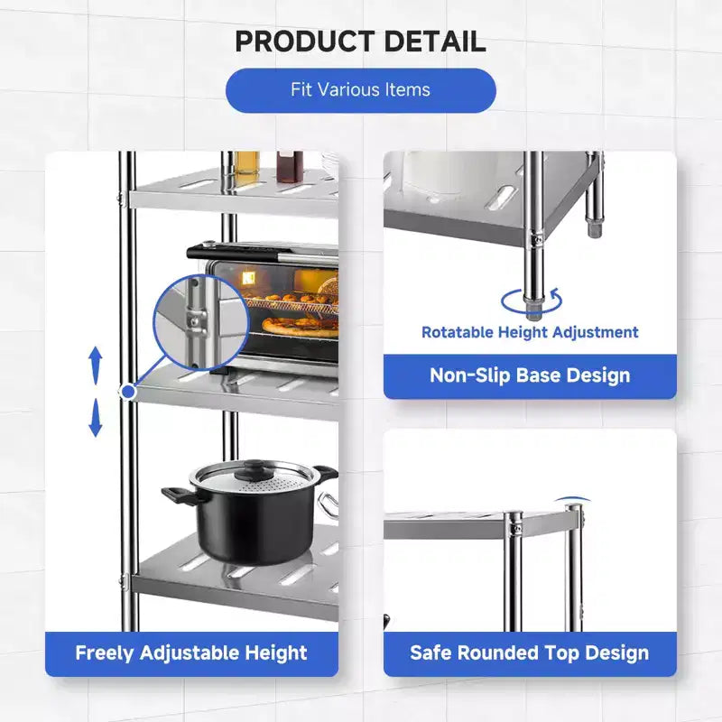 Stainless Steel Shelves,Storage Shelf Heavy Duty Adjustable Shelf Units Adjustable Height and Vent Holes for Kitchen Garage Office Restaurant
