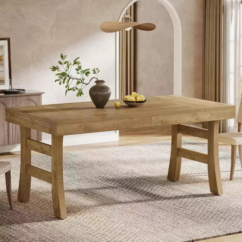 63Dining Table for 4-6 People, Rectangular Large Kitchen Dinner Eating Table with Sturdy Legs for Kitchen, Dining Room, Light Brown