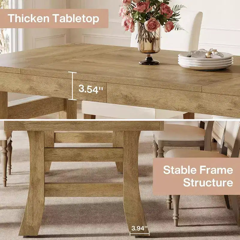 63Dining Table for 4-6 People, Rectangular Large Kitchen Dinner Eating Table with Sturdy Legs for Kitchen, Dining Room, Light Brown
