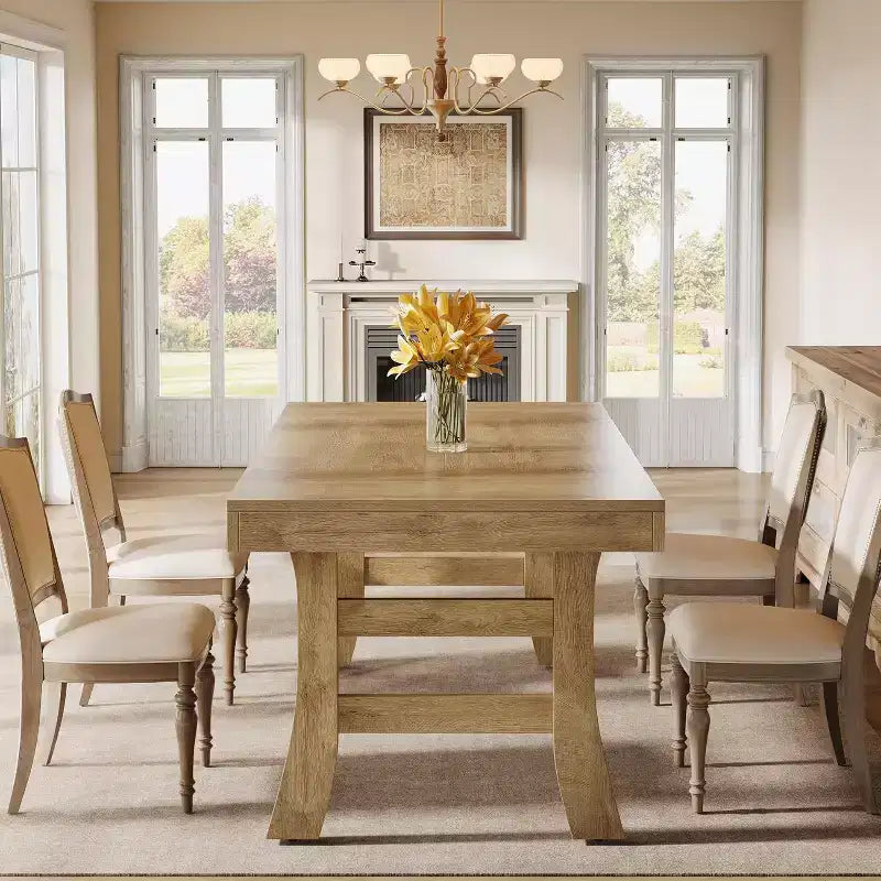 63Dining Table for 4-6 People, Rectangular Large Kitchen Dinner Eating Table with Sturdy Legs for Kitchen, Dining Room, Light Brown