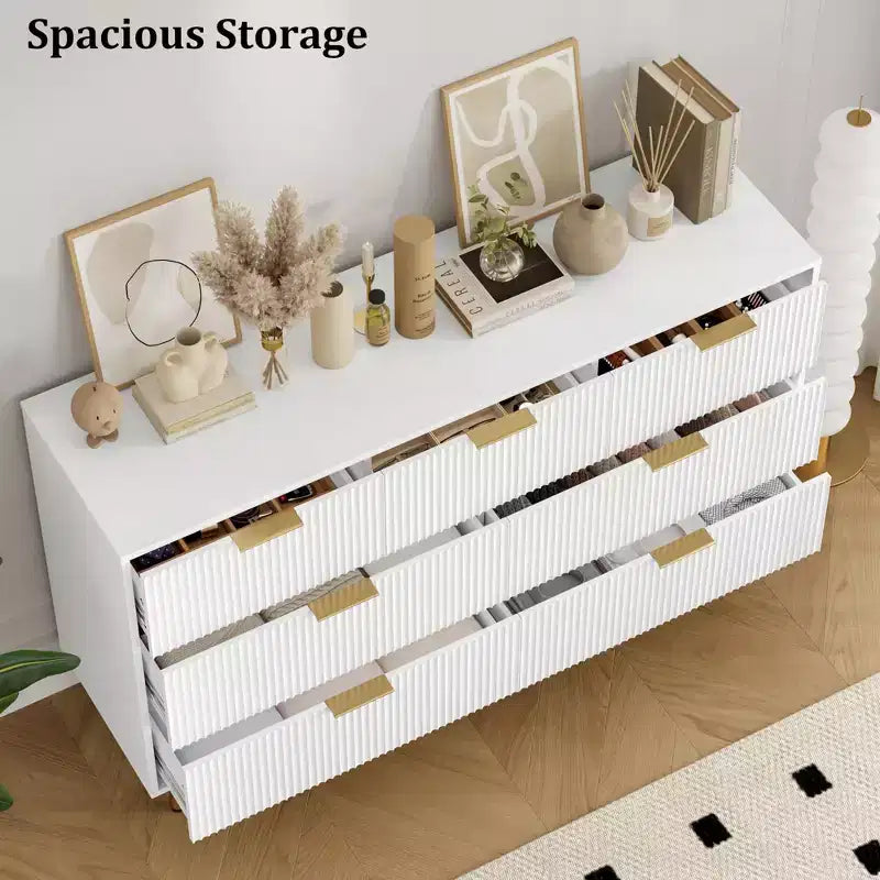 7 Drawer Dresser for Bedroom, 47W Wooden Chest of Drawers with Metal Handles, Fluted Dresser Storage Cabinet, TV Stand for Living Room