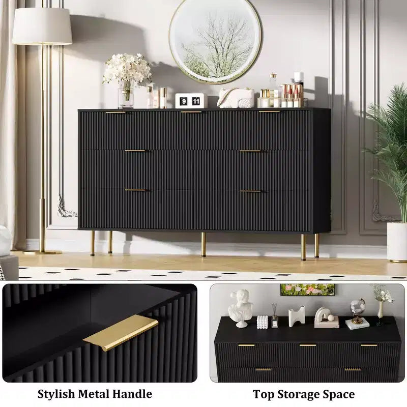7 Drawer Dresser for Bedroom, 47W Wooden Chest of Drawers with Metal Handles, Fluted Dresser Storage Cabinet, TV Stand for Living Room
