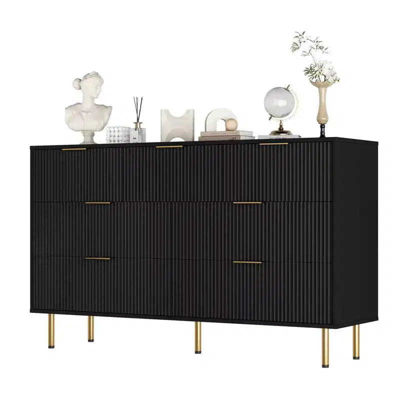 7 Drawer Dresser for Bedroom, 47W Wooden Chest of Drawers with Metal Handles, Fluted Dresser Storage Cabinet, TV Stand for Living Room